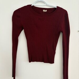 Garage Ribbed Maroon Long Sleeve Top